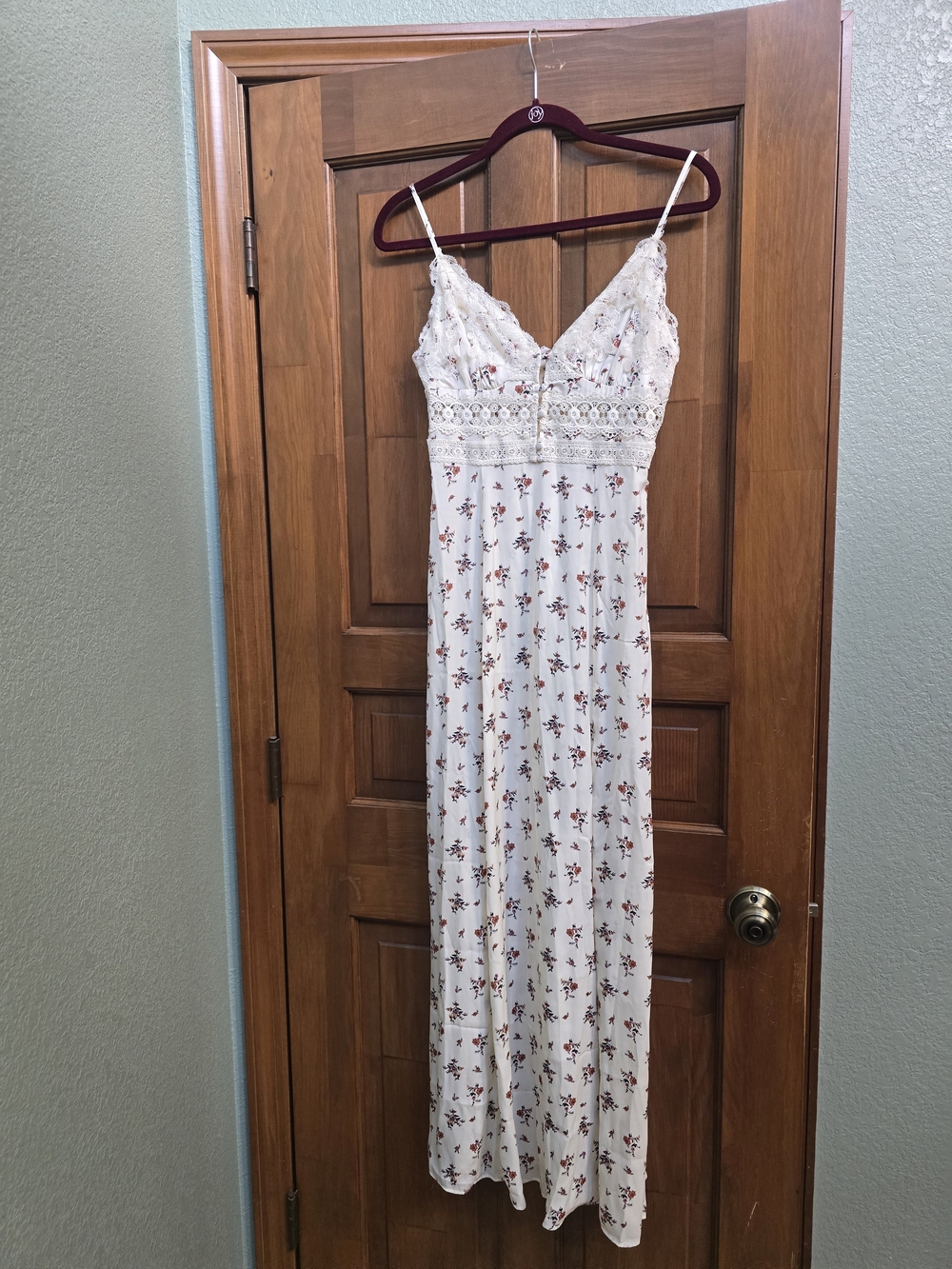 Free People NWT White Floral Lace-Trim Maxi Dress